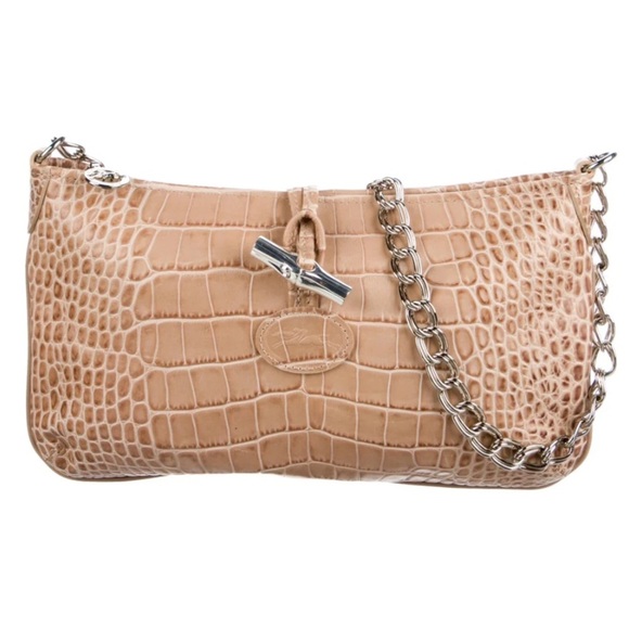 Longchamp Small Alligator Croc Embossed Chain Link Strap Roseau Shoulder Bag - Picture 1 of 16